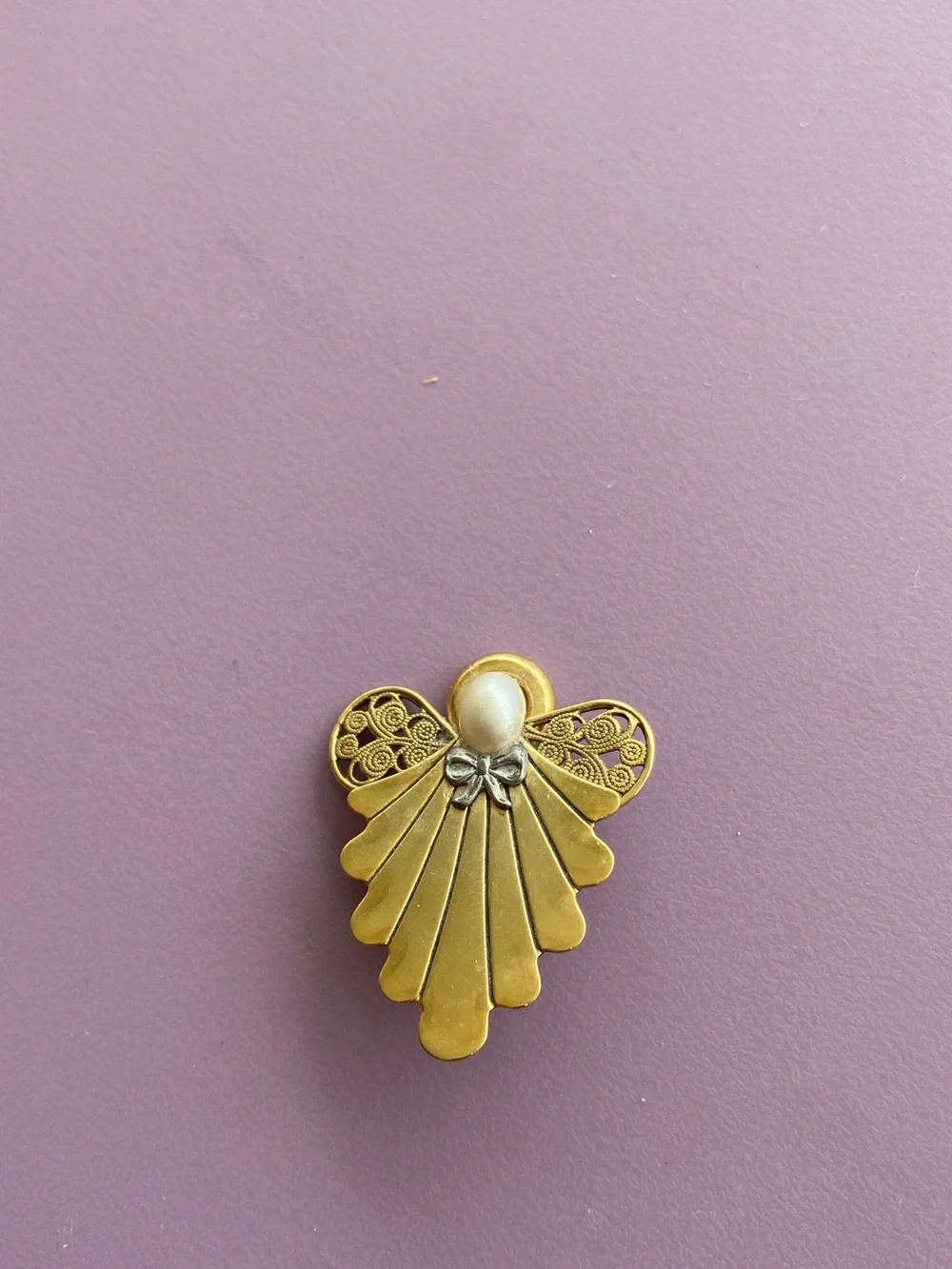 Gold Angel Pin Brooch with Pearl Accent